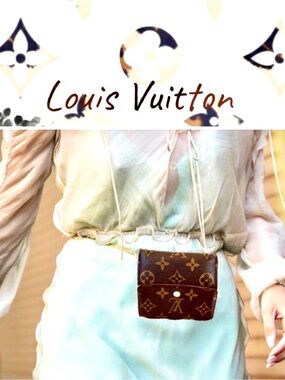 Louis Vuitton, Elise monogram, brown compact wallet and unbranded 47 inch chain